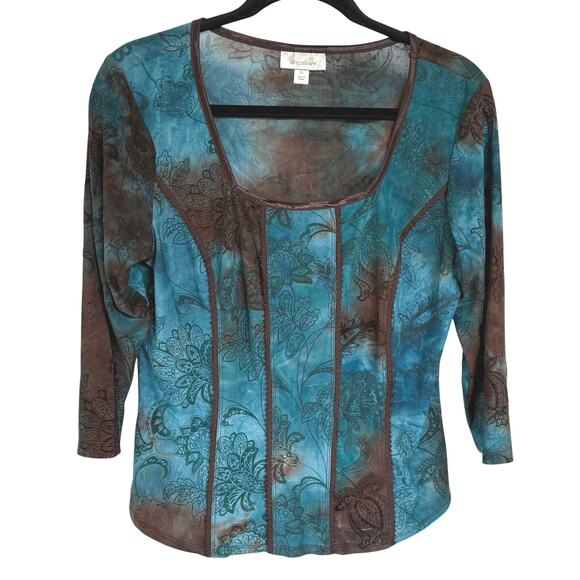 Y2K Fairy Square Neck Whimsical Top 3/4 Sleeve Fitted Witch Floral Ethereal L/XL - Picture 1 of 8